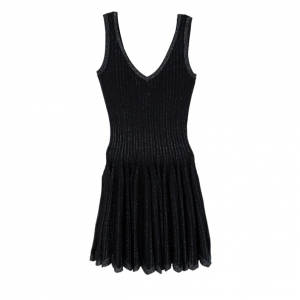 Pre Owned Azzedine Alaia Black Striped Stretch-Knit Dress S