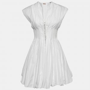 Alaia White Cotton Pleated Poplin Corset Dress M