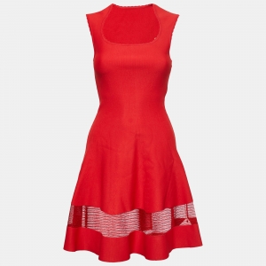 Alaia Red Stretch Knit Flared Midi Dress M