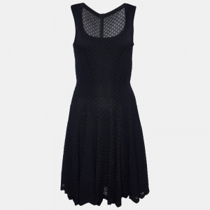Alaia Black Embroidered Stretch Knit Flared Midi Dress L