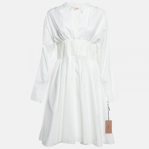 Alaia White Perforated Cotton Fit & Flare Short Dress L