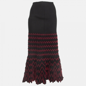 Alaia Black Chevron Textured Knit Flared Maxi Skirt M
