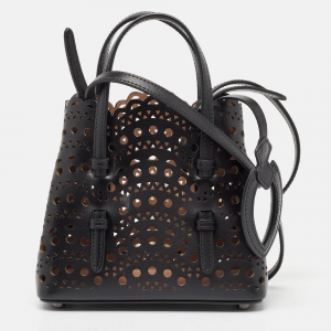 Alaia Black Lasercut Leather Mini Mina Tote