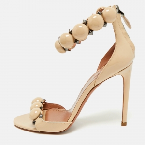 Alaia Beige Patent Leather Bombe Ankle Strap Sandals Size 38.5