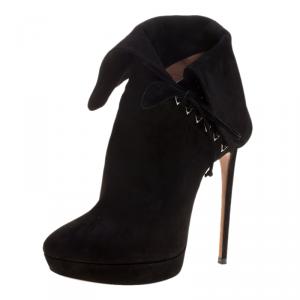 Alaia Black Suede Ankle Cuff Side Lace Up Boots Size 38
