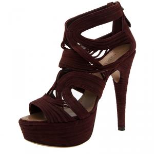 Azzedine Alaia Burgundy Suede Wave Cut Out Platform Sandals Size 39.5