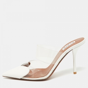 Pre Owned Alaia White/ Transparent PVC and Patent Mules Size 38