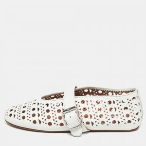 Pre Owned Alaia White Leather Marry jane Ballet Flats Size 37.5