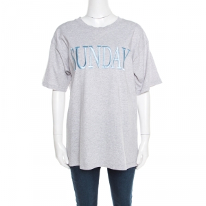 Alberta Ferretti Grey Cotton Sunday Embroidered Oversized T-Shirt XS