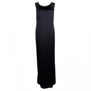 Alberta Ferretti Black Silk Studded Shoulder Detail Sleeveless Maxi Dress M