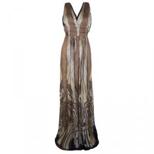 Alberta Ferretti Multicolor Printed Crepe Silk Sleeveless Belted Maxi Dress M