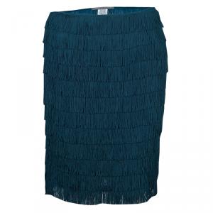 Alberta Ferretti Peacock Blue Fringed Skirt S