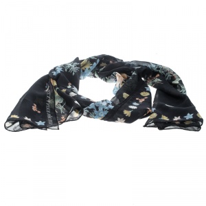 Pre Owned Alexander McQueen Black Island Bouquet Print Silk Scarf
