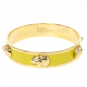 Alexander McQueen Yellow Enamel Golden Metal Large 3D Skull Bracelet