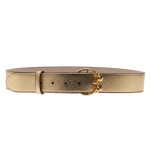 Alexander McQueen Gold Leather Round Twin Skull Buckle Belt 85CM