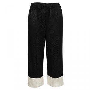 Pre Owned Alexander McQueen Black Silk Jacquard Contrast Hem Drawstring Detail Pants S