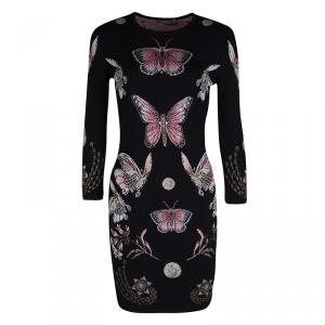 Pre Owned Alexander McQueen Black Lurex Jacquard Knit Butterfly Pattern Obsession Dress S