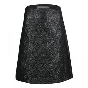 Pre Owned Alexander McQueen Black Embossed Rose Pattern Jacquard Half Pleated Skirt M
