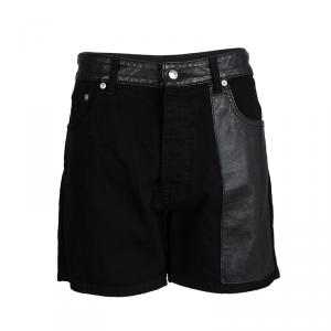 Alexander McQueen Black Denim Leather Trim Detail Distressed Hybrid Shorts S