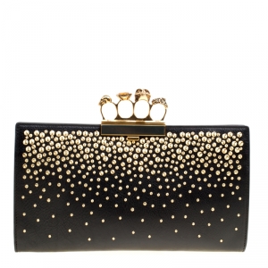 Alexander McQueen Black Leather Studded Skull Knuckle Clutch