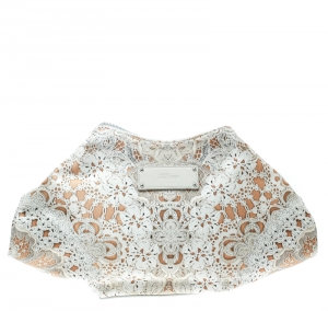 Alexander McQueen White Printed Satin Medium De Manta Clutch