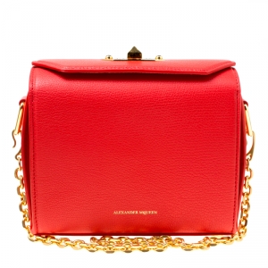 Alexander McQueen Red Leather Box Shoulder Bag 
