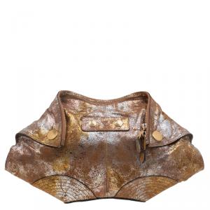 Pre Owned Alexander McQueen De Manta Faithful Gold Lamina Metallic Fold-over Clutch