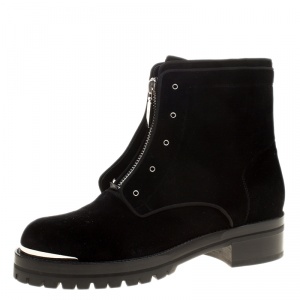 Pre Owned Alexander McQueen Black Velvet Biker Boots Size 41