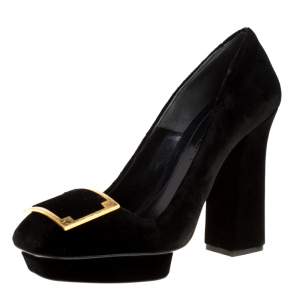 Pre Owned Alexander McQueen Black Velvet Platform Pumps Size 38