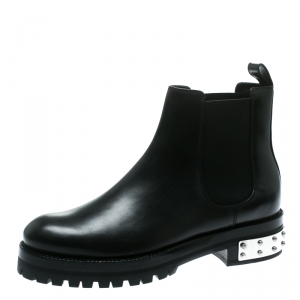 Pre Owned Alexander McQueen Black Leather Studded Heel Ankle Boots Size 36.5