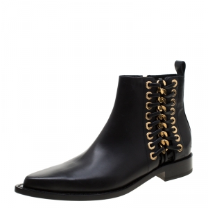 Pre Owned Alexander McQueen Black Leather Biker Eyelet Detail Ankle Boots Size 38