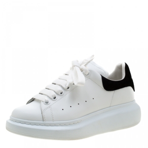 Pre Owned Alexander McQueen White Leather And Black Suede Larry Low Top Sneakers Size 37.5