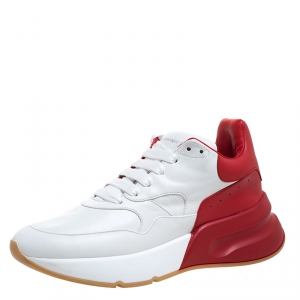 Pre Owned Alexander McQueen White/Red Leather Larry Low Top Sneakers Size 40