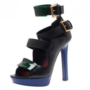 Alexander McQueen Black Plexi Plaque Strappy Sandals Size 37