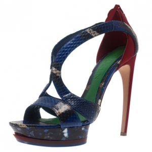 Pre Owned Alexander McQueen Multicolor Python Armadillo Platform Sandals Size 40