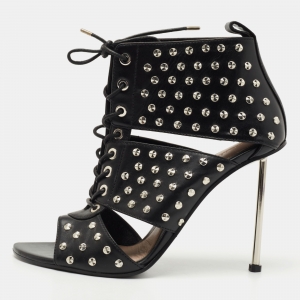 Pre Owned Alexander McQueen Black Studded Leather Cutout Sandals Size 41
