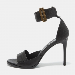 Pre Owned Alexander McQueen Black Leather Lana Razor Ankle Cuff Sandals Size 37
