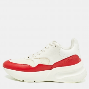 Alexander McQueen White/Red Leather and Mesh Larry Low Top Sneakers Size 38