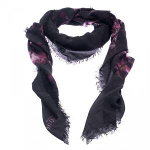 Pre Owned Alexander McQueen Black Floral Print Fringed Edge Scarf