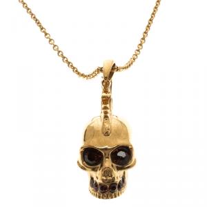 Pre Owned Alexander Mcqueen Mohawk Skull Crystal Studded Gold Tone Necklace