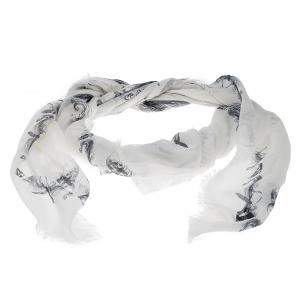 Pre Owned Alexander McQueen Monochrome Skull and Wing Print Modal and Cashmere Scarf