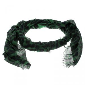 Pre Owned Alexander McQueen Green and Black Skull and Animal Print Silk Cashmere Scarf