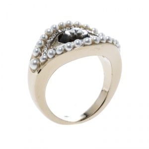 Pre Owned Alexander McQueen Jewelled Eye Gold Tone Ring Size 54.5