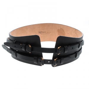 Pre Owned Alexander McQueen Black Leather Wide Waist Belt 85cm
