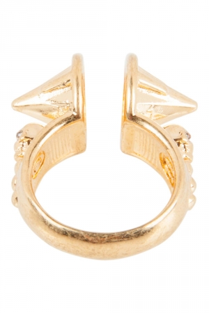 Pre Owned Alexander McQueen Spike Crystal Gold Tone Open Ring Size 50.5