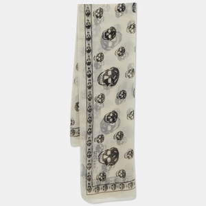 Alexander McQueen Ivory Skull Print Crepe Silk Scarf