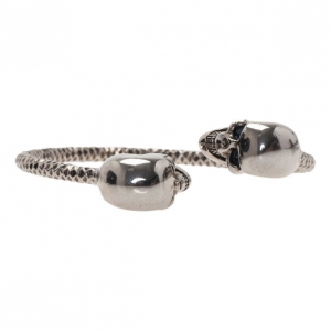 Alexander McQueen SilverTone Blue Crystal Twin Skull Bangle 19CM
