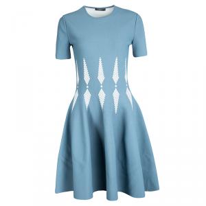 Alexander McQueen Blue Knit Intarsia Skater Dress M