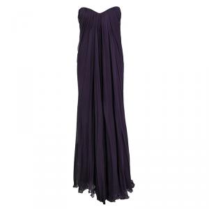 Pre Owned Alexander McQueen Purple Silk Chiffon Draped Strapless Dress S