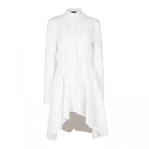 Alexander McQueen White Textured Cotton High Low Shirt Dress M